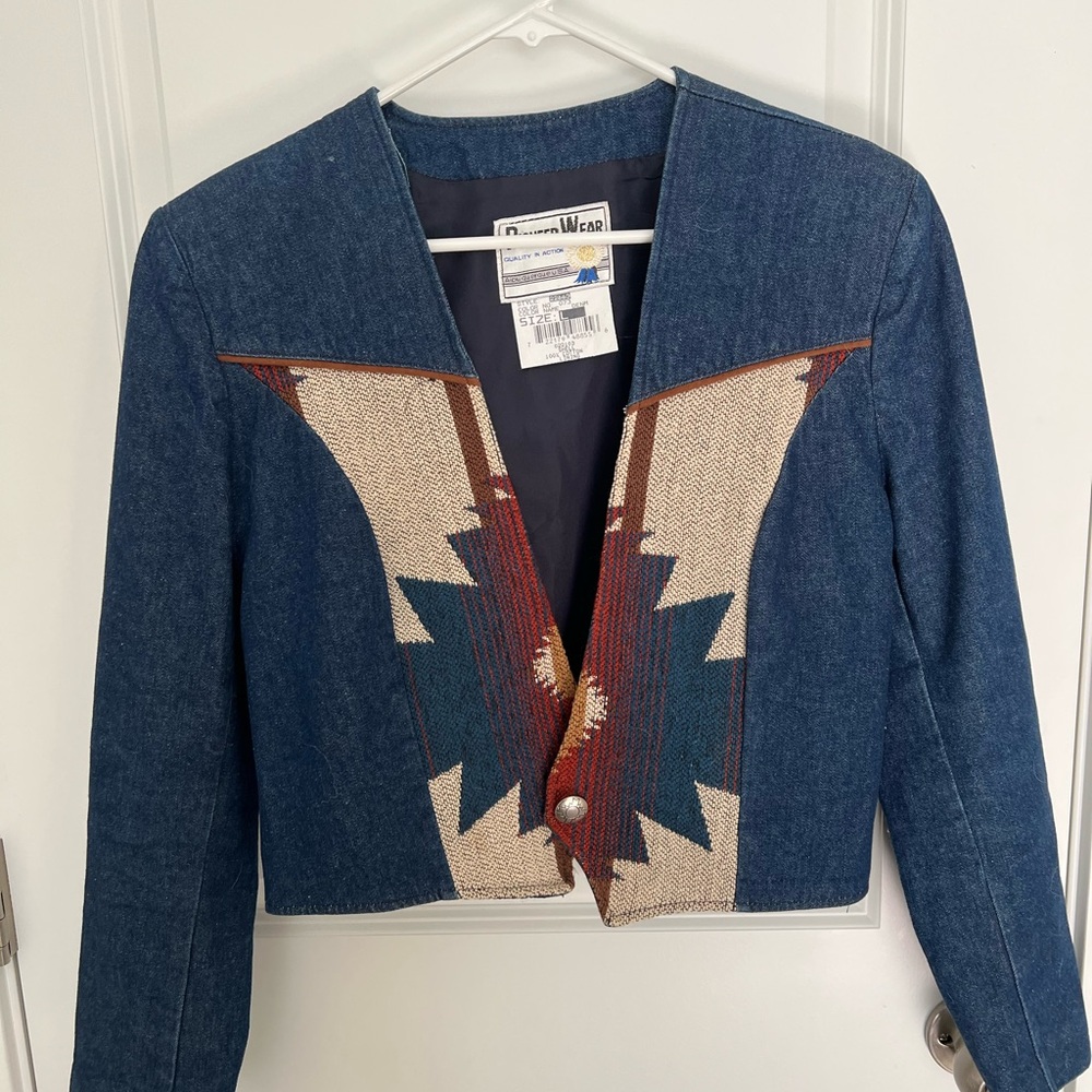 PIONEER Blue Denim Jacket with Patterned Design